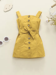 Girls Casual Button Up Cami Dress With Bow Belt