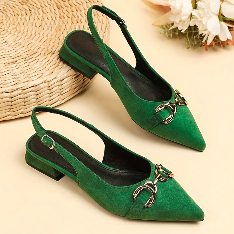 Women's Low Heel Slingback Sandals Pointed Toe Buckle Strap Shoes