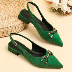 Women's Low Heel Slingback Sandals Pointed Toe Buckle Strap Shoes