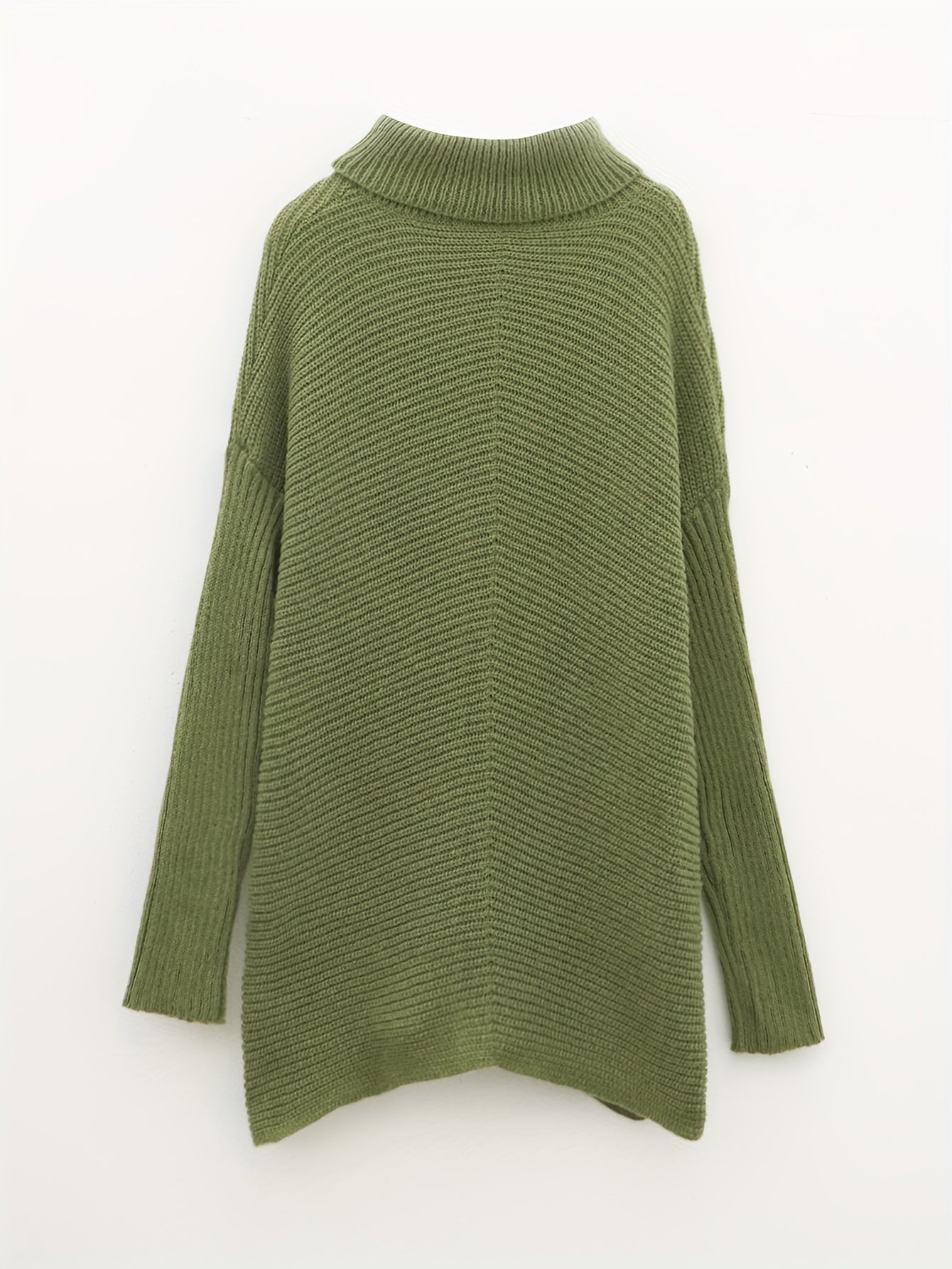 Solid Turtle Neck Pullover Sweater For Women