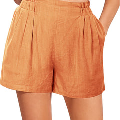 Elastic Waist Pleated Shorts Summer Casual Women's Clothing