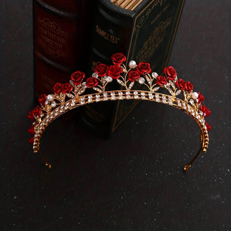 Crystal Rose Flower Headband Bridal Crown