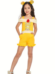 Girls Princess Jumper Jumpsuit Rose Sequin Carnival Summer Costume