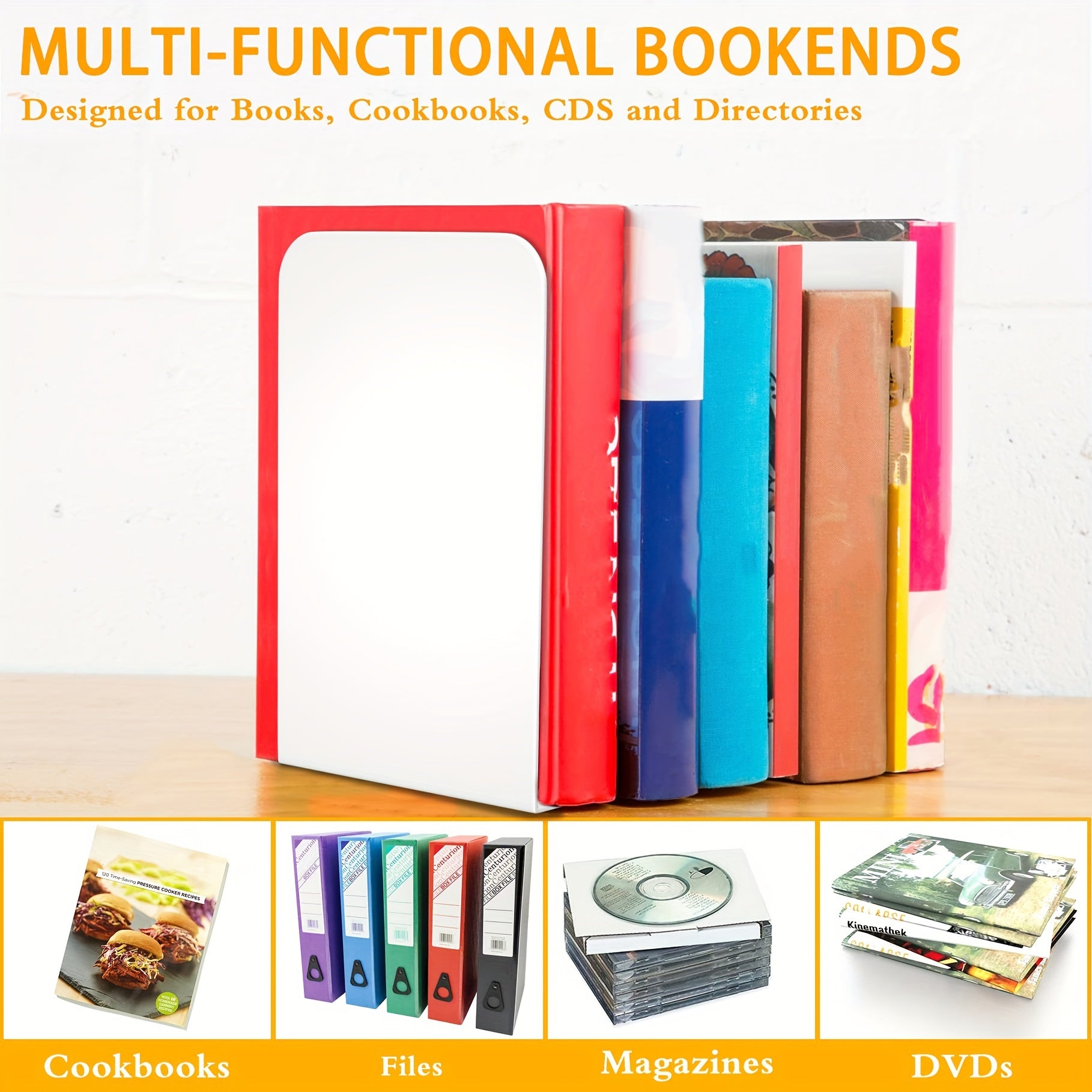 Metal Bookends with Anti Slip Pads for Books Magazines DVDs
