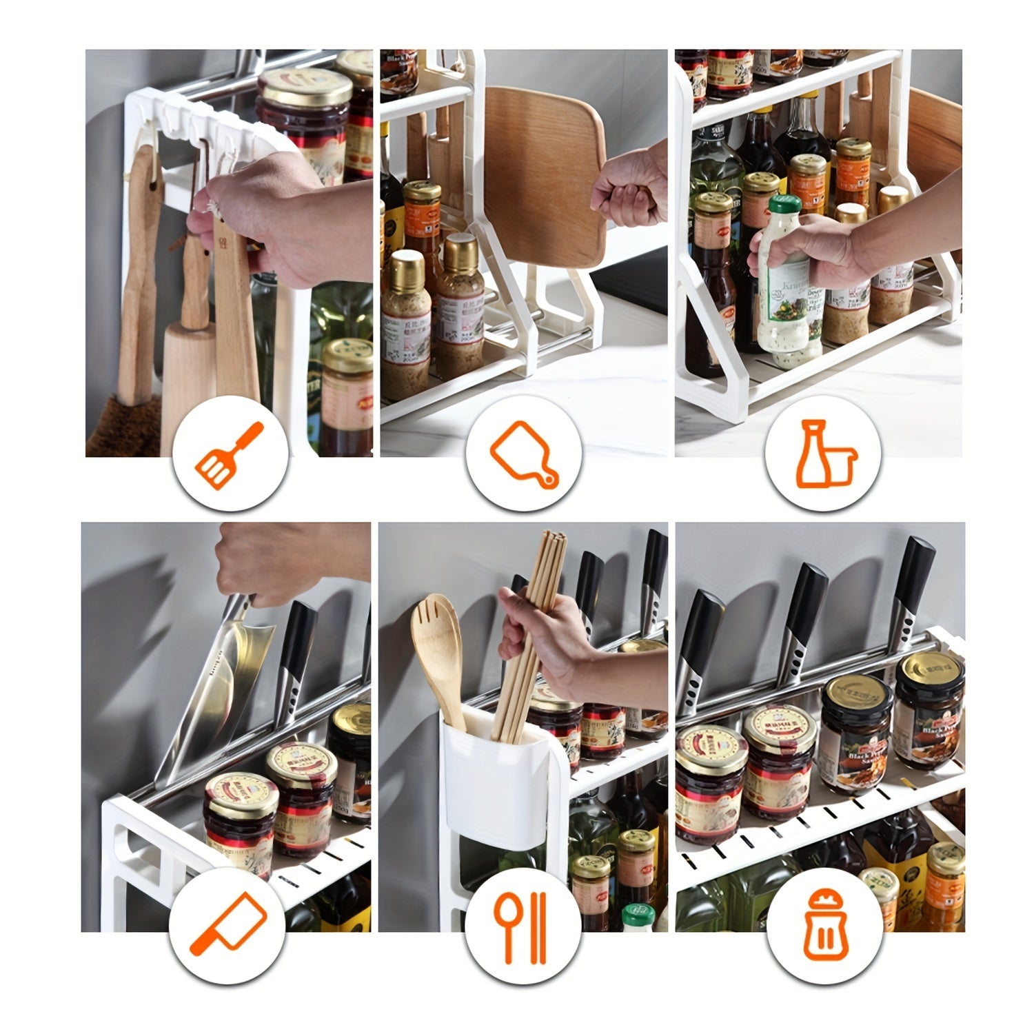 2 Layer Spice Rack Seasoning Holder Kitchen Utensil Storage Shelf