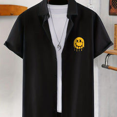 Men's Solid Smile Face Button Down Shirt