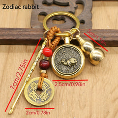Brass Chinese Zodiac Keychain with Ear Spoon Decoration