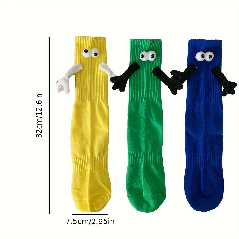 Funny Magnetic Holding Hands Cartoon Mid Calf Socks