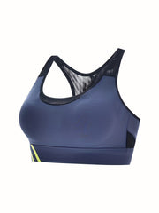 Mesh Stitching Sports Bra Comfy & Breathable Hollow Out Workout Bra