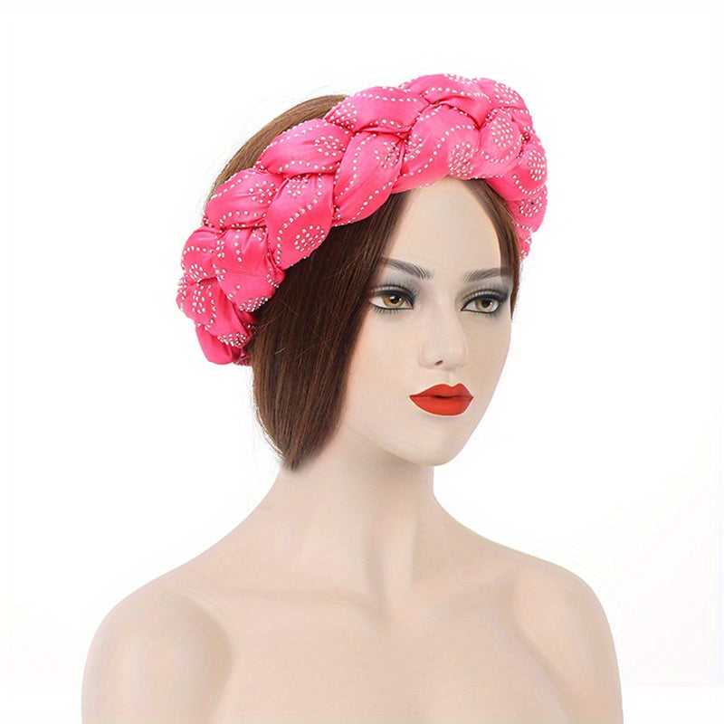 Satin Headband Twist Braid Hair Band Rhinestone Decor Headdress
