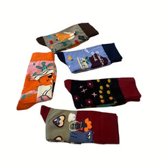 5 Pairs Cartoon Print Socks Mid Tube Women's Stockings