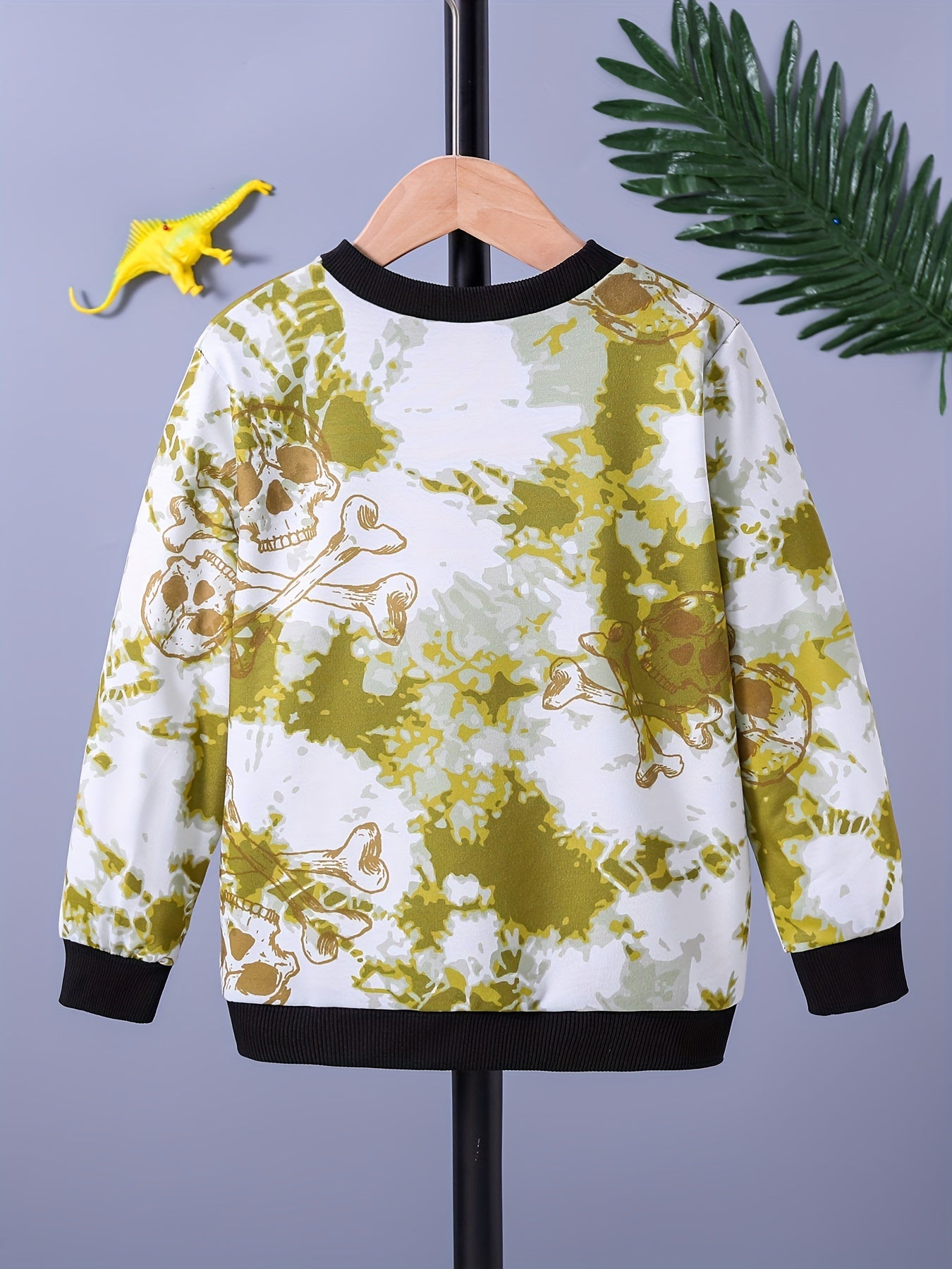 Boys Tie Dye Dinosaur Print Sweatshirt Crew Neck Top
