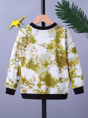 Boys Tie Dye Dinosaur Print Sweatshirt Crew Neck Top