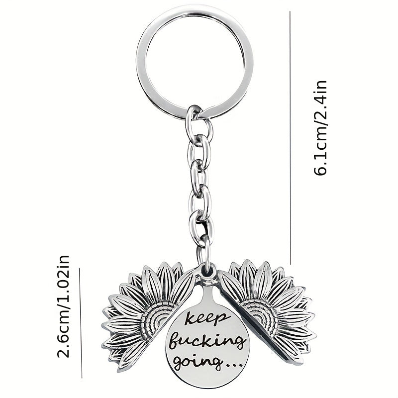 Engraved Sunflower Charm Keychain Pendant - Christmas Gift