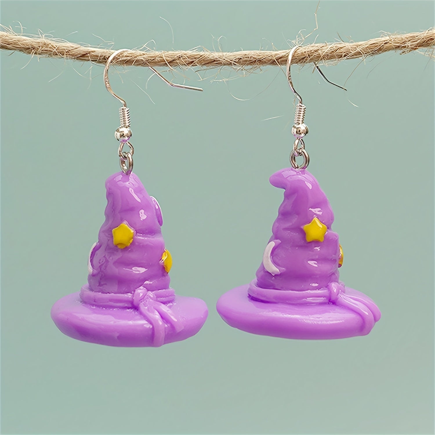 Halloween Purple Witch Hat Dangle Earrings for Women Girls
