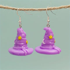Halloween Purple Witch Hat Dangle Earrings for Women Girls