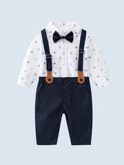2pcs Boys Gentleman Outfit Shirt & Suspender Pants Set