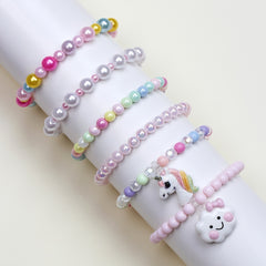 Girls Cloud Unicorn Pendant Beaded Bracelet Set