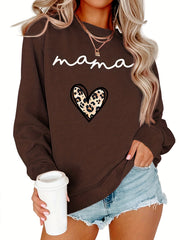 Leopard Heart Print Pullover Sweatshirt for Women