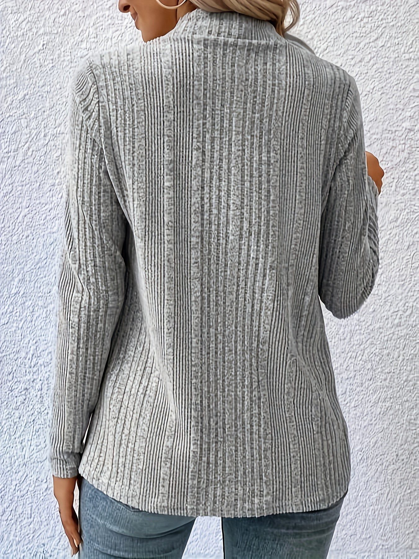 Solid Ribbed Long Sleeve Open Front Cardigan