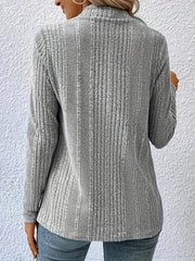 Solid Ribbed Long Sleeve Open Front Cardigan