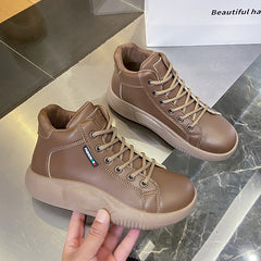 Solid High Top Platform Sneakers Lace Up Shoes for Women