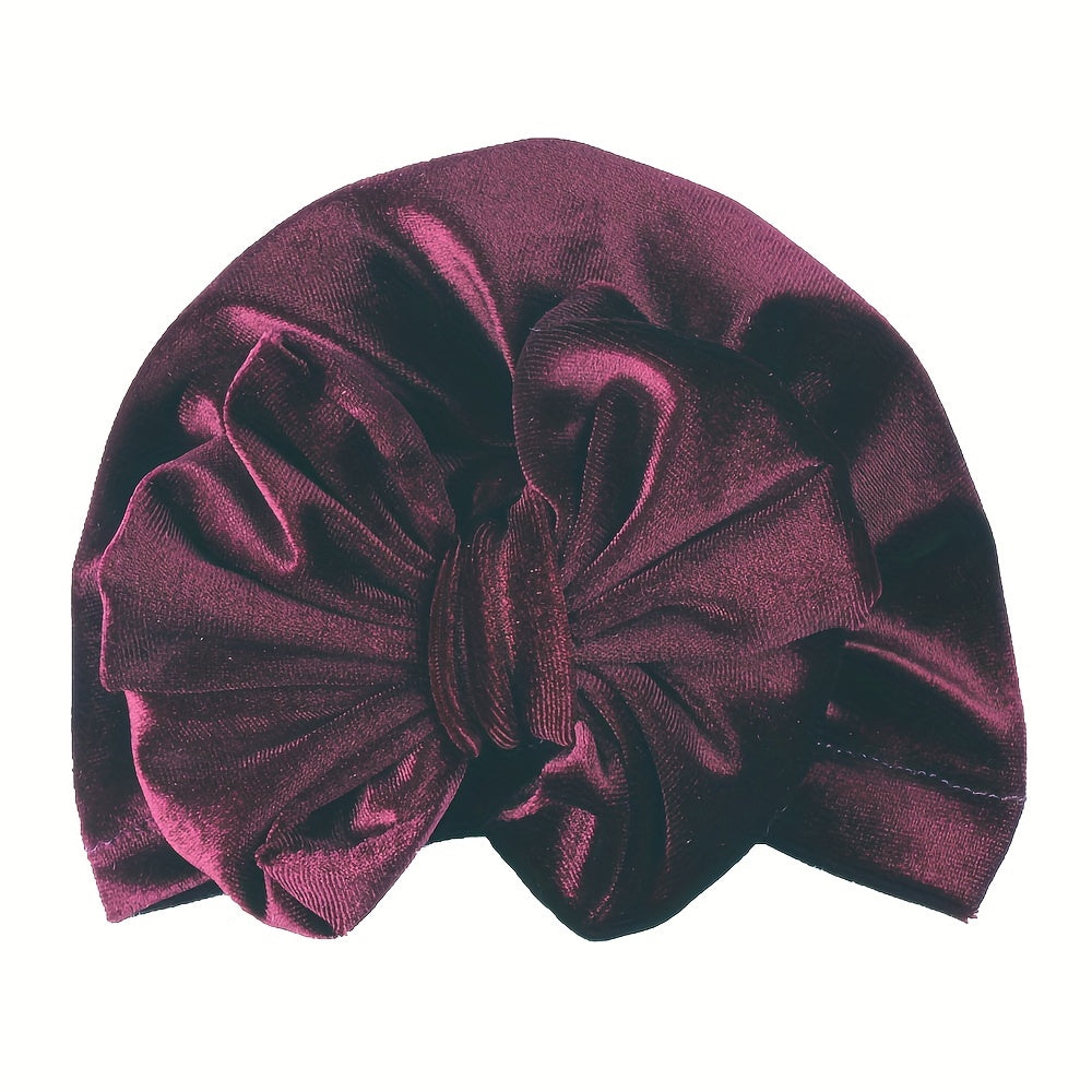 Striped Velvet Bow Baby Hat for Daily Life