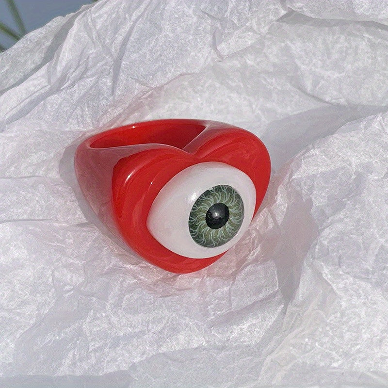 Colorful Love Heart Evil Eye Ring for Women