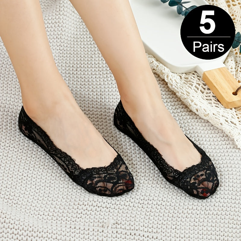 5 Pairs Non Slip Lace Low Cut Socks for Flats