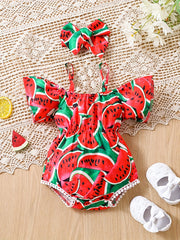 2pcs Baby Girls Watermelon Print Onesie & Headband Set