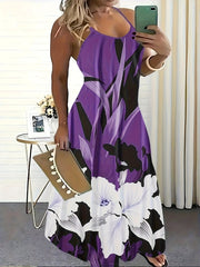 Floral Print V Neck Stretch Maxi Dress