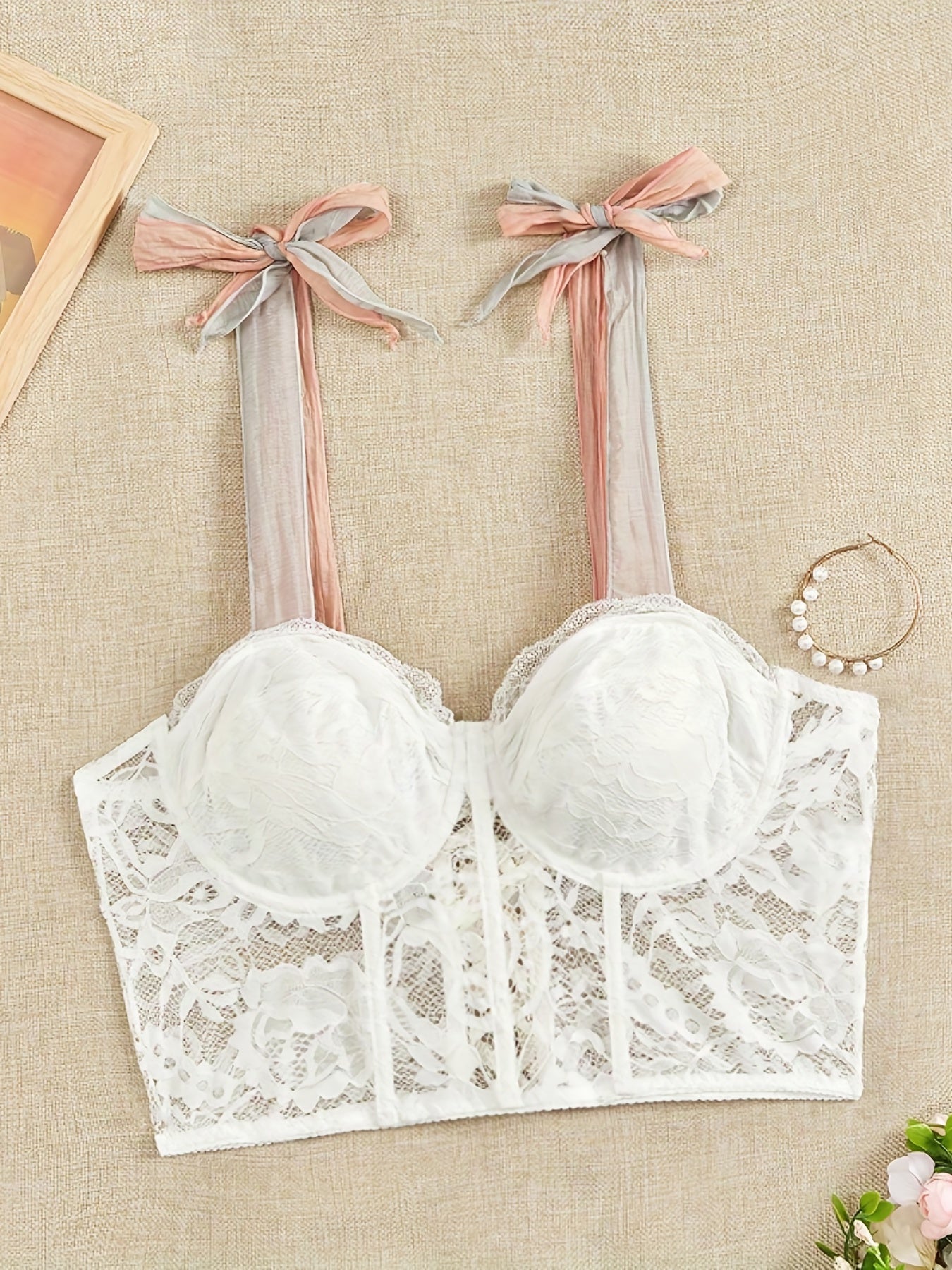 Lace Tie Shoulder Lace Up Back Cami Top