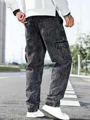 Men's Loose Fit Flap Pocket Jeans - Street Style Cargo Jeans