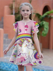 Summer Girls 3D Print Fancy Dresses Kids Party Princess Dress