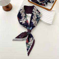 Vintage Flower Girl Skinny Scarf Satin Twilly Scarf