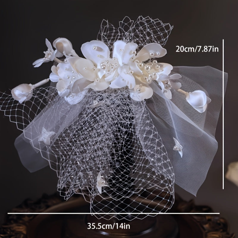 Bohemian Floral Mesh Bridal Headpiece with Veil