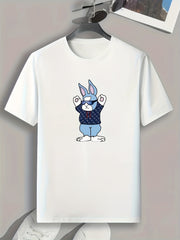 Bunny Pattern Print Men's Comfy Sports T shirt Graphic Tee