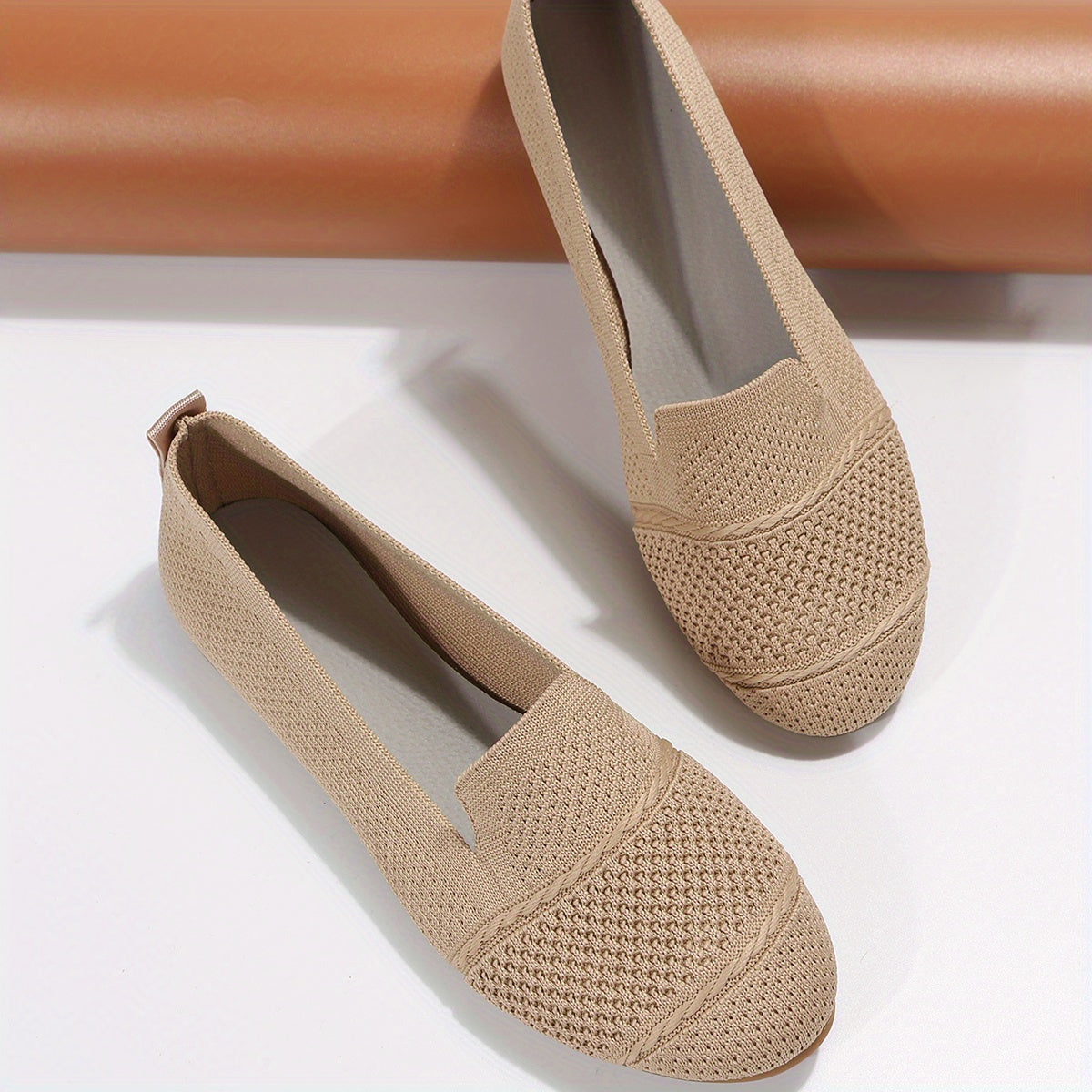 Women's Knitted Ballet Flats Soft Sole Slip On Shoes Almond Toe