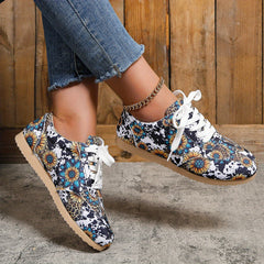 Cow & Sunflower Print Sneakers Casual Lace Up Shoes