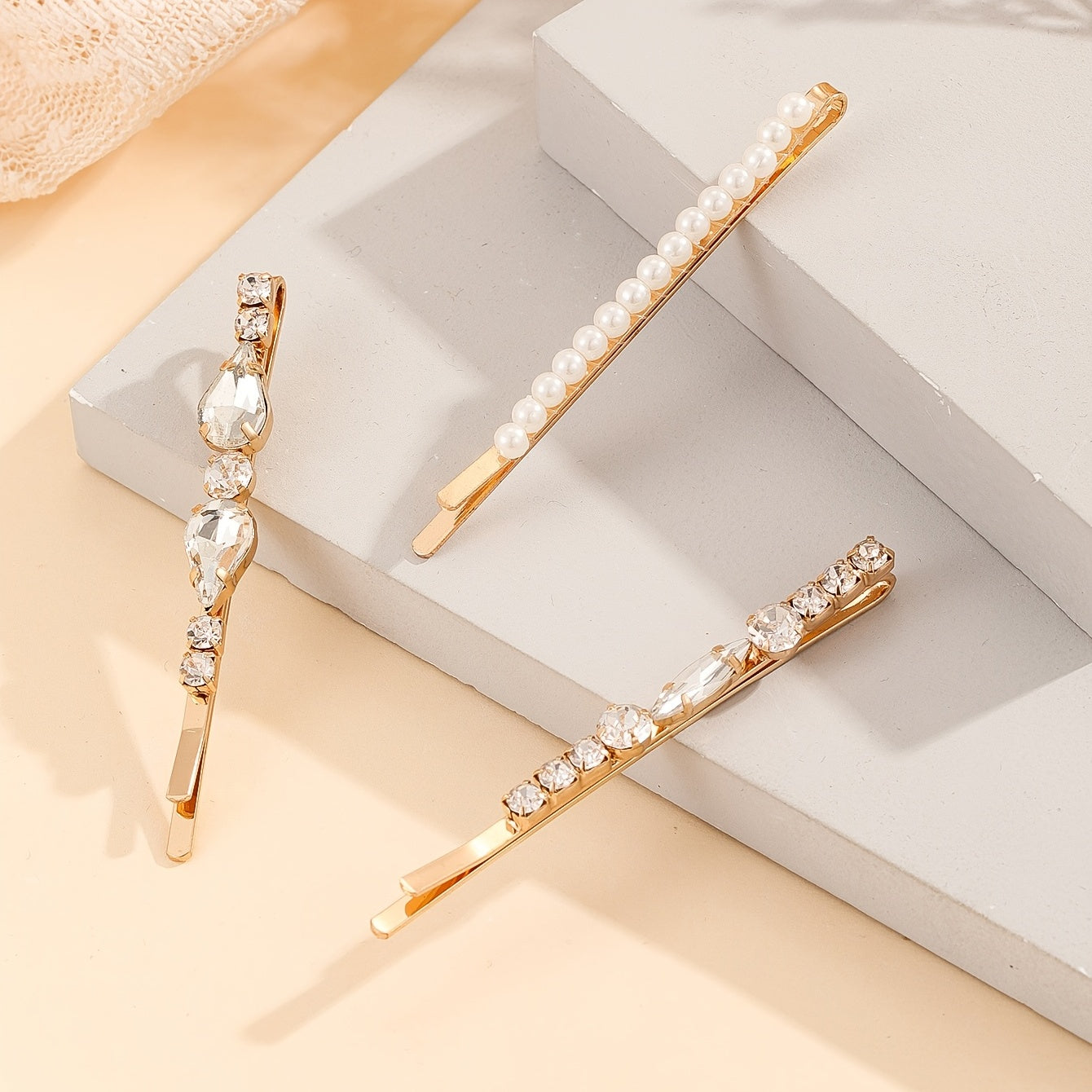 3pcs Rhinestone Faux Pearl Hair Clip Barrette Hairpin Hair Accessories