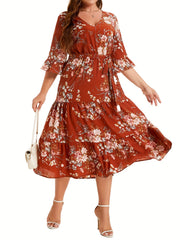 Floral Print V Neck Smock Maxi Dress
