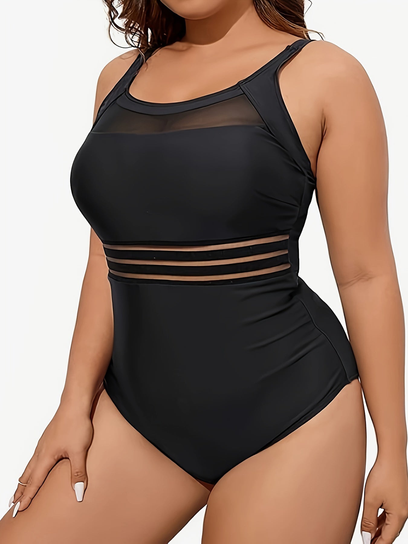 Mesh Striped Swimsuit Slimming One Piece Bathing Suit