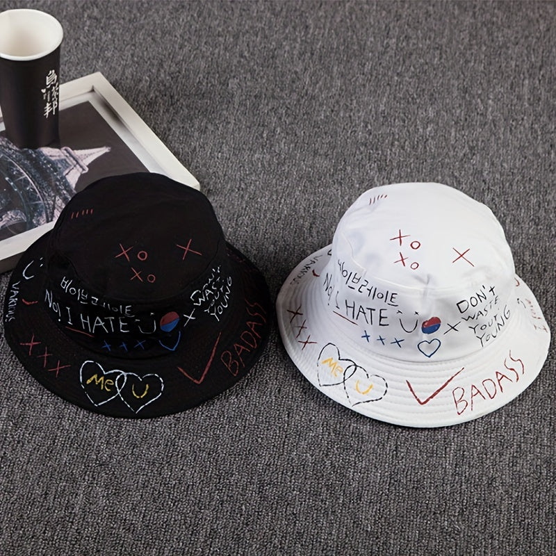 Hip Hop Graffiti Bucket Hat UV Protection Couple Sun Hat