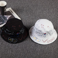 Hip Hop Graffiti Bucket Hat UV Protection Couple Sun Hat