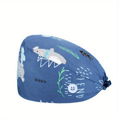 Cartoon Print Work Cap Casual Nurse Hats Elastic Lace Up Cap