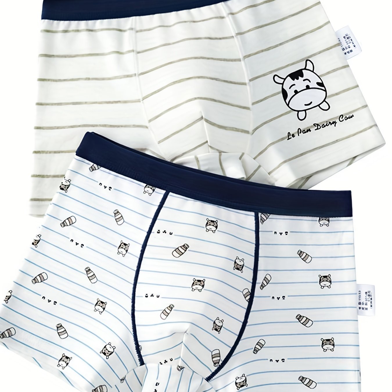 2pcs Boys Boxer Briefs Cartoon Print Elastic Waist Shorts Cotton Underwear