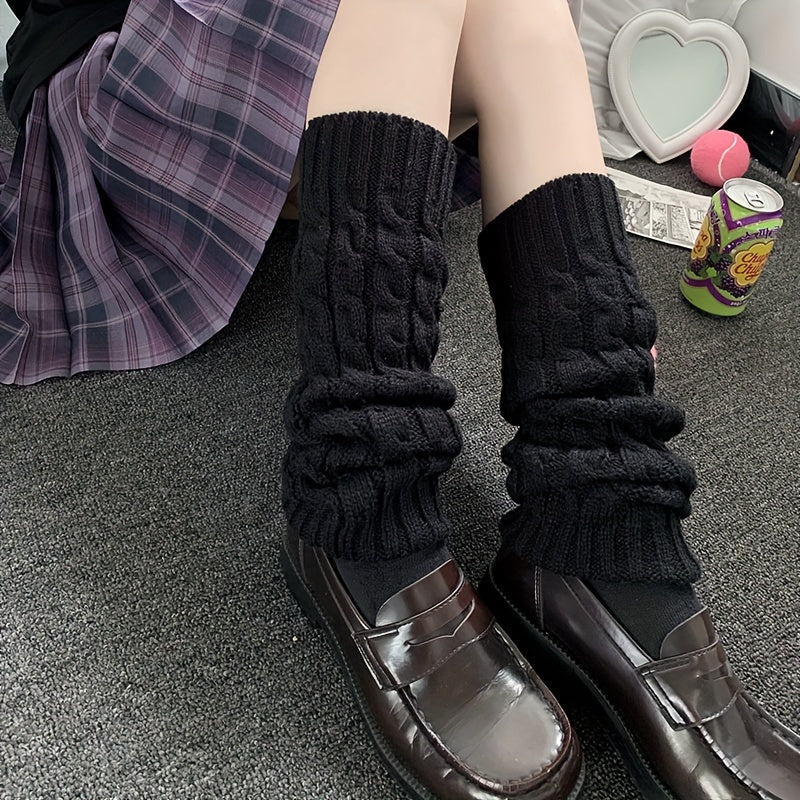 2 Pairs Cable Knit Leg Warmers Knee High Socks Women's Stockings