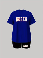 Letter Print Short Sleeve Top & Shorts Set