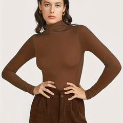 Solid Long Sleeve Turtleneck Top Soft High Neck Tee Shirt