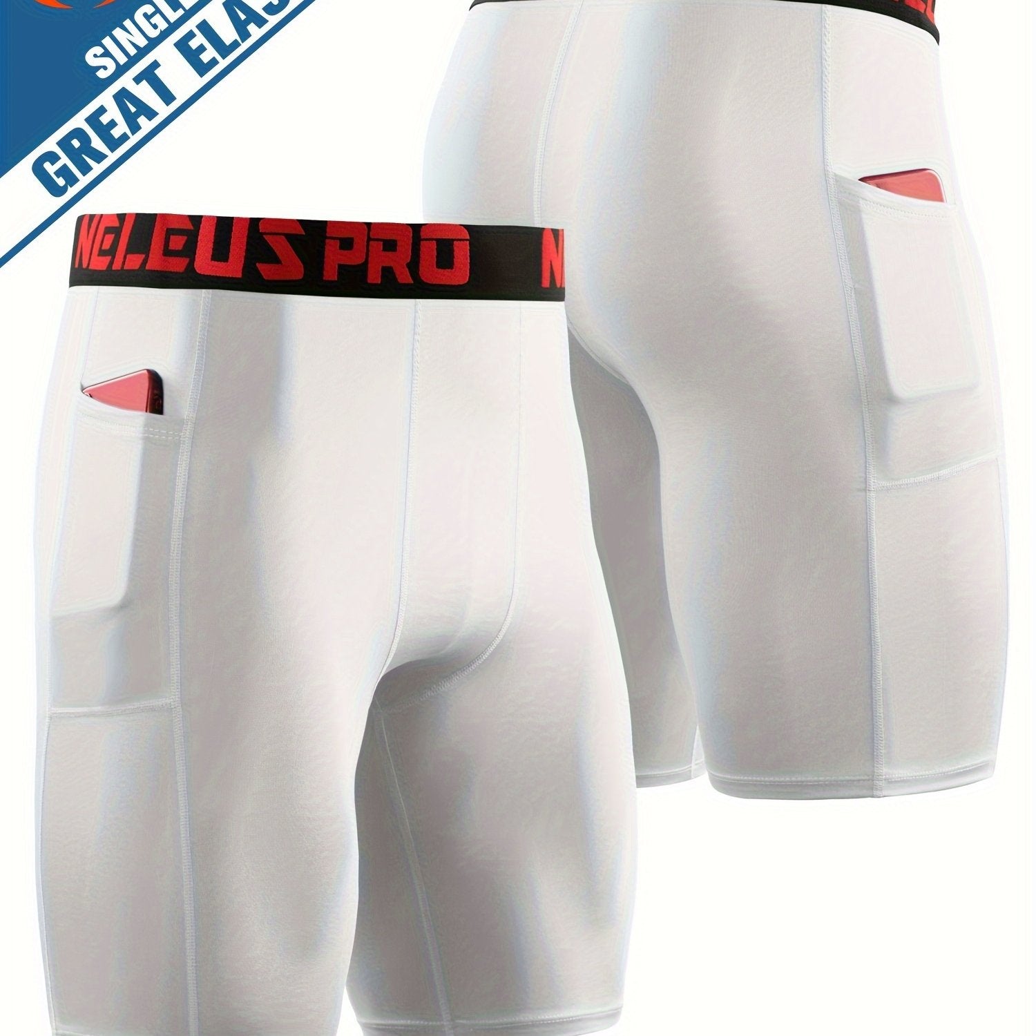 Men's Letter Print Compression Shorts With Pocket Athletic Base Layer